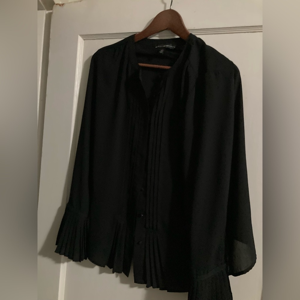 White House Black market 4 small black sheer button-down blouse